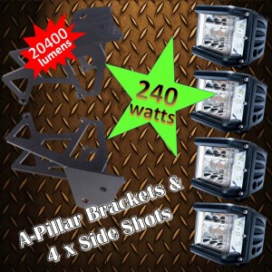 JK Wrangler A-Pillar & 240 watt Pod light Package Kit